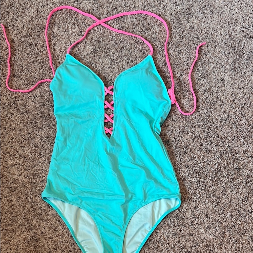 Victoria's Secret Aqua and Pink One Piece Swimsuit